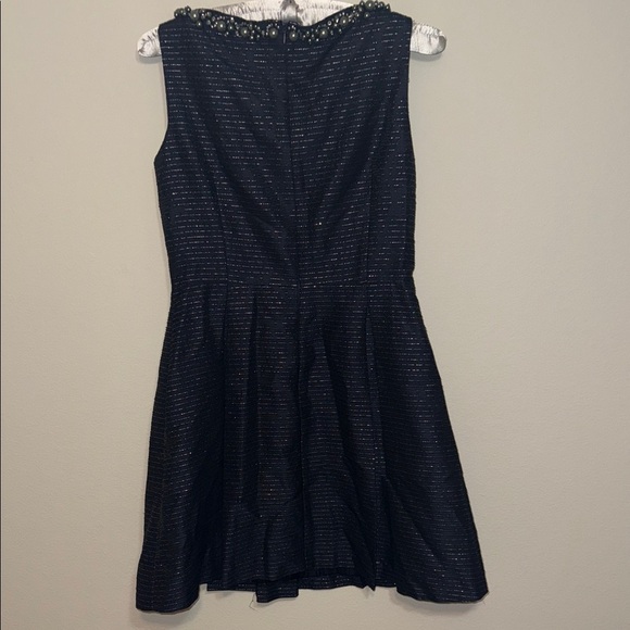 Tahari ASL Navy Blue Sleeveless Dress Metallic Silver w/ Embellished Neckline DD - Picture 5 of 7
